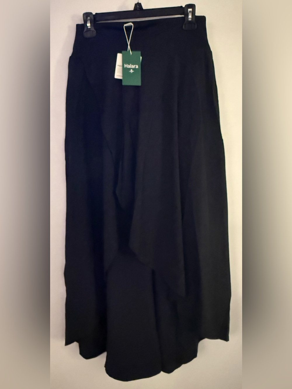 HALARA Black Maxi Skirt with Draped Asymmetry and Built in Shorts